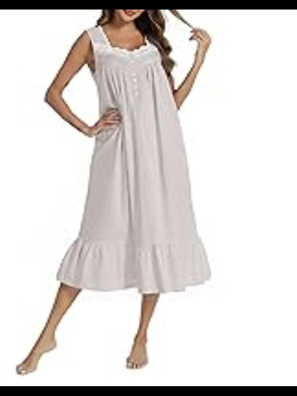 Source Unknown Sleeveless Lace-Trim Nightdress in Light Cream